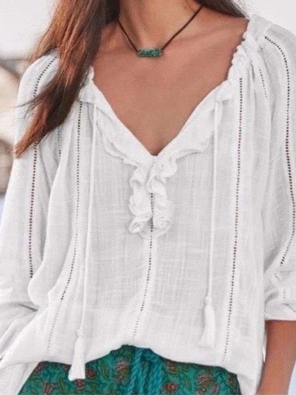 Sundance Catalog Artists Ladder Womens Relaxed  Long Sleeve Blouse PXS White NWT
